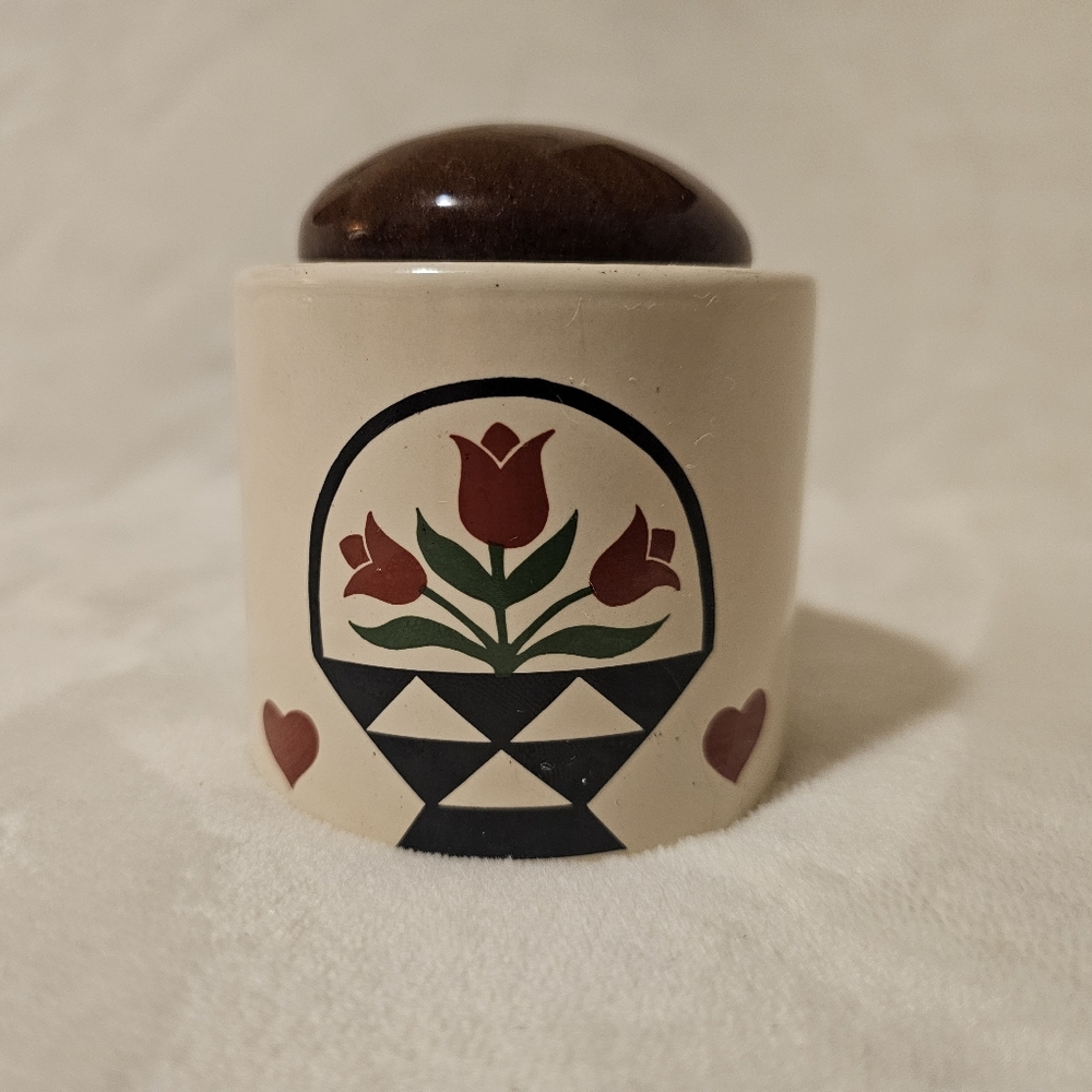 Mini Ceramic Tulip Canister Croc with Brown Lid - Cream Decorative Jar